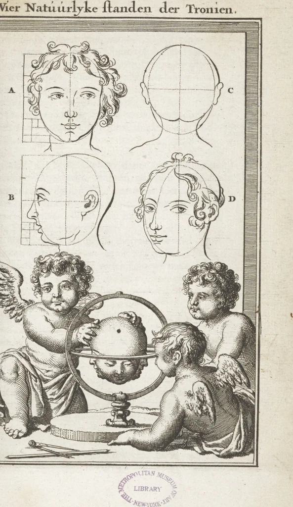 An illustration from Natuurlyk en schilderkonstig ontwerp der menschkunde leerende niet alleen de kennis van de gestalte, proportie, schoonheyd, muskelen, bewegingen, actien, passien, en welstand der menschbeelden : tot de teykenkunde, schilderkunde, beeldhouwery, bootseer en giet-oeffening toepassen : maar ook hoe sich een mensch na deselve regelen ... / door W. Goeree, 1682, leaf 239