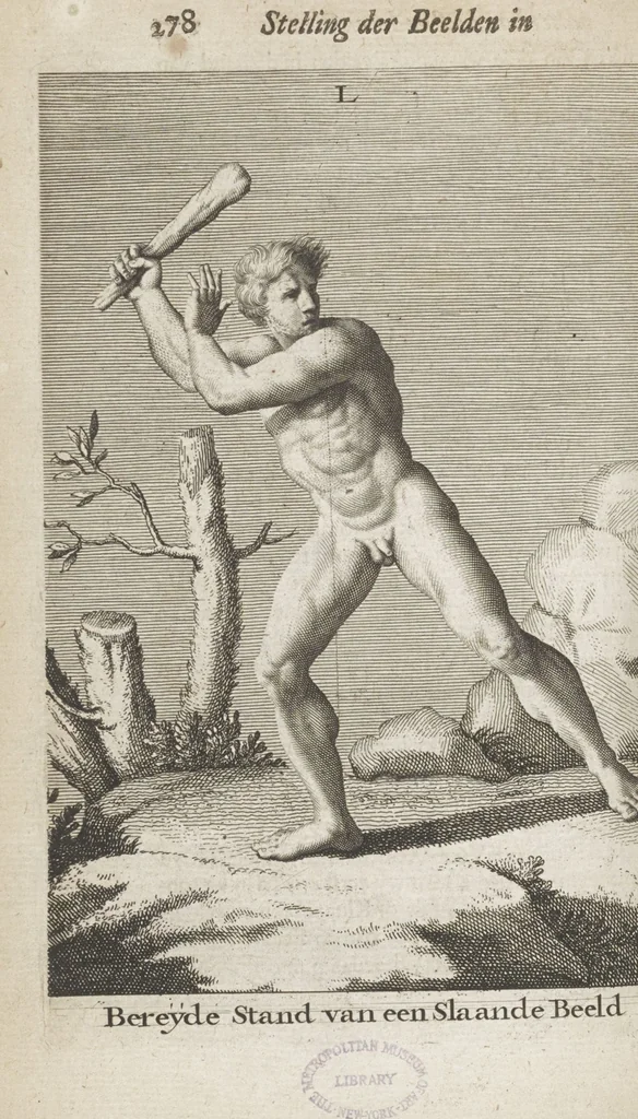 An illustration from Natuurlyk en schilderkonstig ontwerp der menschkunde leerende niet alleen de kennis van de gestalte, proportie, schoonheyd, muskelen, bewegingen, actien, passien, en welstand der menschbeelden : tot de teykenkunde, schilderkunde, beeldhouwery, bootseer en giet-oeffening toepassen : maar ook hoe sich een mensch na deselve regelen ... / door W. Goeree, 1682, leaf 322