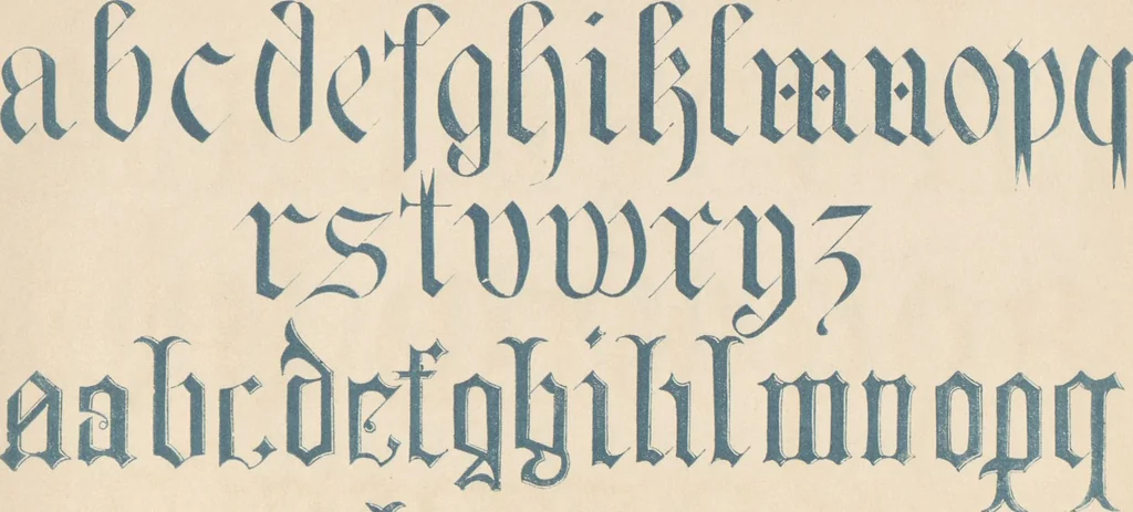 An illustration from The book of ornamental alphabets, ancient and modern, from the ninth to the nineteenth century, with numerals : including Gothic, church-text, large and small, German, Italian, arabesque, initials for illumination, rustic, large and small, ornamental : and with an analysis of the Roman and Old English alphabets (large and small) ... / collected and designed by F. Delamotte, 1858, leaf 11