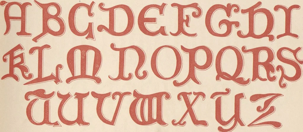 An illustration from The book of ornamental alphabets, ancient and modern, from the ninth to the nineteenth century, with numerals : including Gothic, church-text, large and small, German, Italian, arabesque, initials for illumination, rustic, large and small, ornamental : and with an analysis of the Roman and Old English alphabets (large and small) ... / collected and designed by F. Delamotte, 1858, leaf 21