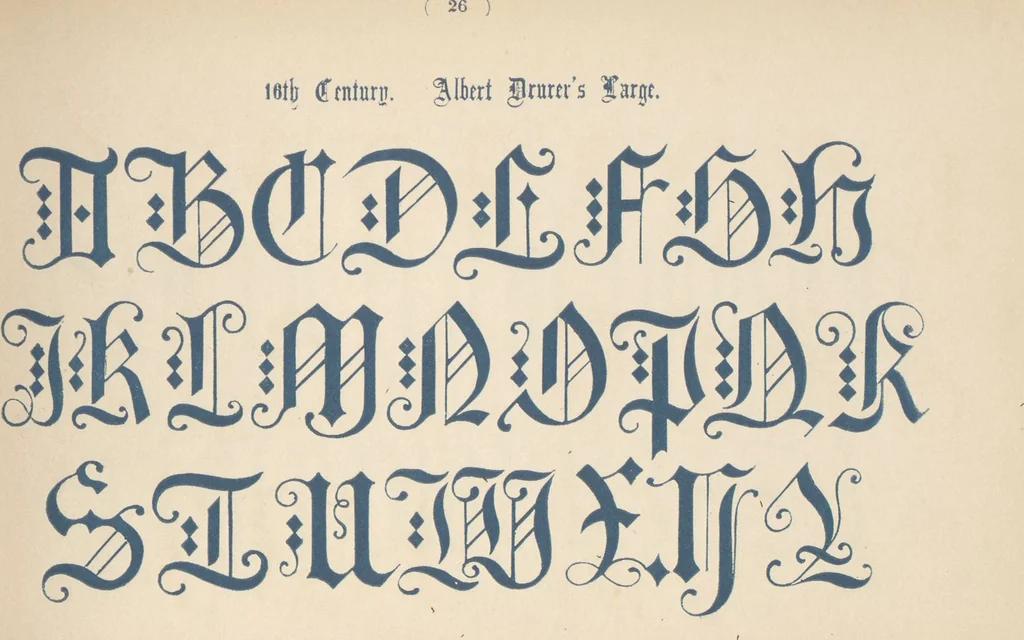 An illustration from The book of ornamental alphabets, ancient and modern, from the ninth to the nineteenth century, with numerals : including Gothic, church-text, large and small, German, Italian, arabesque, initials for illumination, rustic, large and small, ornamental : and with an analysis of the Roman and Old English alphabets (large and small) ... / collected and designed by F. Delamotte, 1858, leaf 31