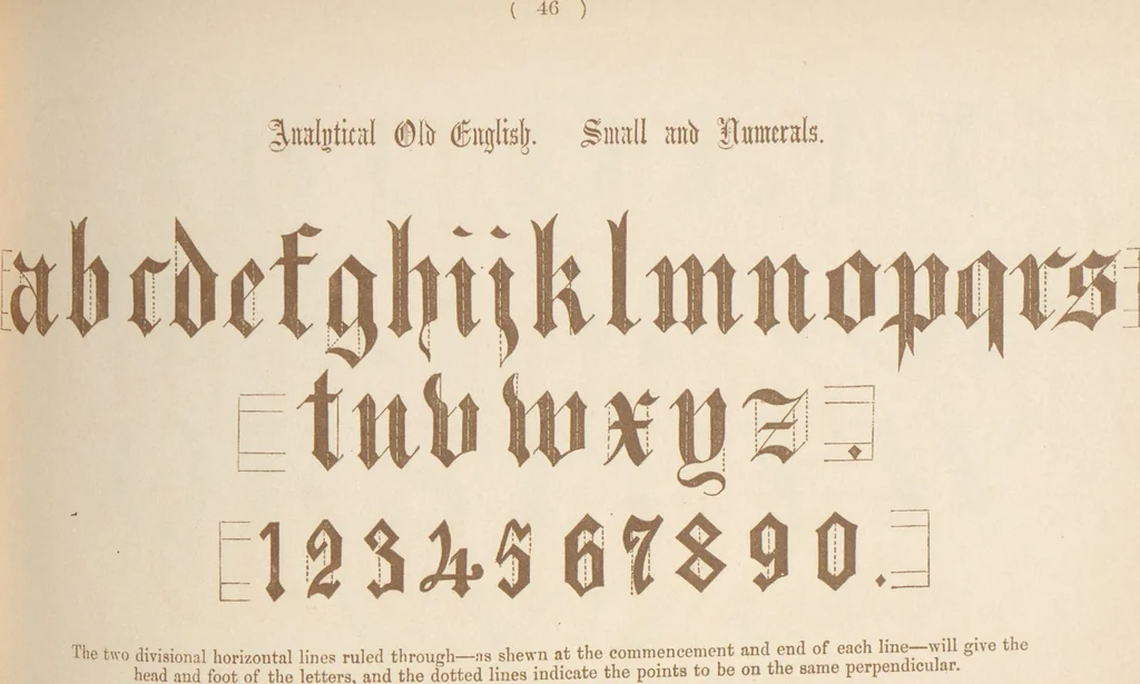 An illustration from The book of ornamental alphabets, ancient and modern, from the ninth to the nineteenth century, with numerals : including Gothic, church-text, large and small, German, Italian, arabesque, initials for illumination, rustic, large and small, ornamental : and with an analysis of the Roman and Old English alphabets (large and small) ... / collected and designed by F. Delamotte, 1858, leaf 51