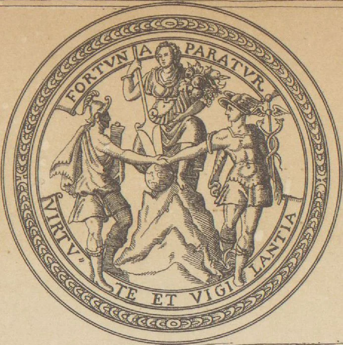 An illustration from Bilderhefte zur Geschichte des Bücherhandels und der mit demselben verwandten Künste und Gewerbe / herausgegeben von Heinrich Lempertz, 1853, leaf 28