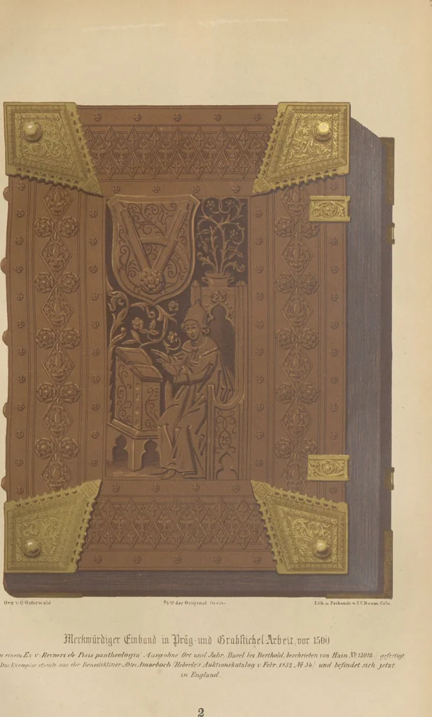 An illustration from Bilderhefte zur Geschichte des Bücherhandels und der mit demselben verwandten Künste und Gewerbe / herausgegeben von Heinrich Lempertz, 1853, leaf 67