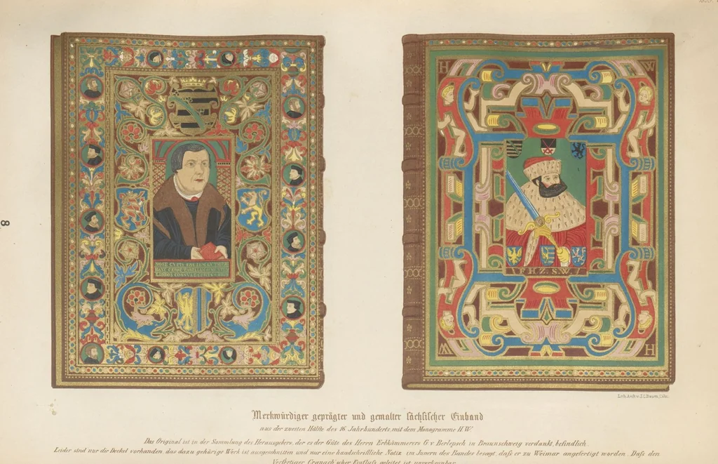 An illustration from Bilderhefte zur Geschichte des Bücherhandels und der mit demselben verwandten Künste und Gewerbe / herausgegeben von Heinrich Lempertz, 1853, leaf 73
