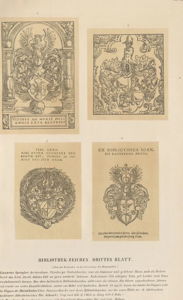 An illustration from Bilderhefte zur Geschichte des Bücherhandels und der mit demselben verwandten Künste und Gewerbe / herausgegeben von Heinrich Lempertz, 1853, leaf 83
