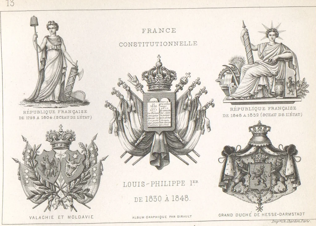 An illustration from Álbum graphique : recueil d'alphabets français, étrangers et ornés, couronnes, armes, supports, chiffres entrelacés et ornés : [volume 2] / monogrammes tires d'anciens manuscrits et composés par J. Girault, 1870, leaf 101