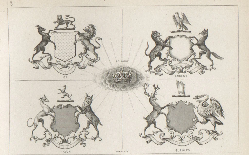 An illustration from Álbum graphique : recueil d'alphabets français, étrangers et ornés, couronnes, armes, supports, chiffres entrelacés et ornés : [volume 2] / monogrammes tires d'anciens manuscrits et composés par J. Girault, 1870, leaf 64