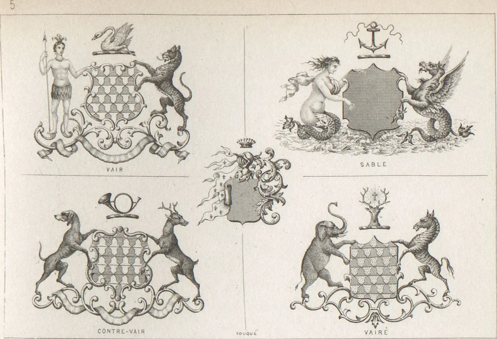 An illustration from Álbum graphique : recueil d'alphabets français, étrangers et ornés, couronnes, armes, supports, chiffres entrelacés et ornés : [volume 2] / monogrammes tires d'anciens manuscrits et composés par J. Girault, 1870, leaf 66