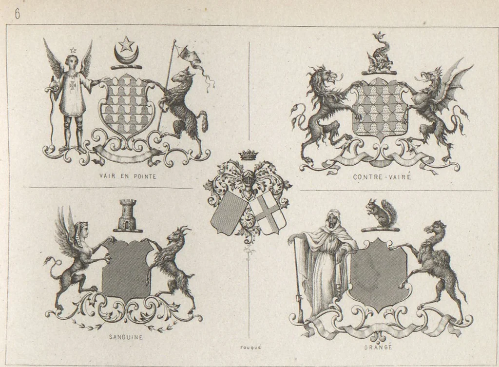 An illustration from Álbum graphique : recueil d'alphabets français, étrangers et ornés, couronnes, armes, supports, chiffres entrelacés et ornés : [volume 2] / monogrammes tires d'anciens manuscrits et composés par J. Girault, 1870, leaf 67