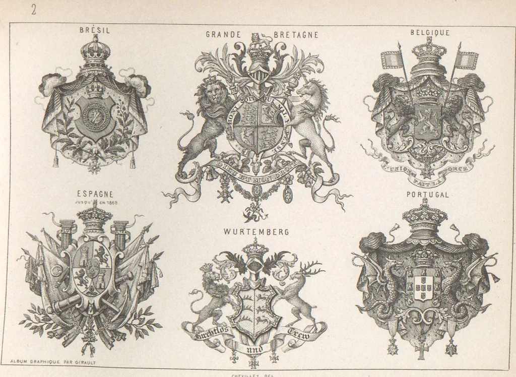 An illustration from Álbum graphique : recueil d'alphabets français, étrangers et ornés, couronnes, armes, supports, chiffres entrelacés et ornés : [volume 2] / monogrammes tires d'anciens manuscrits et composés par J. Girault, 1870, leaf 94