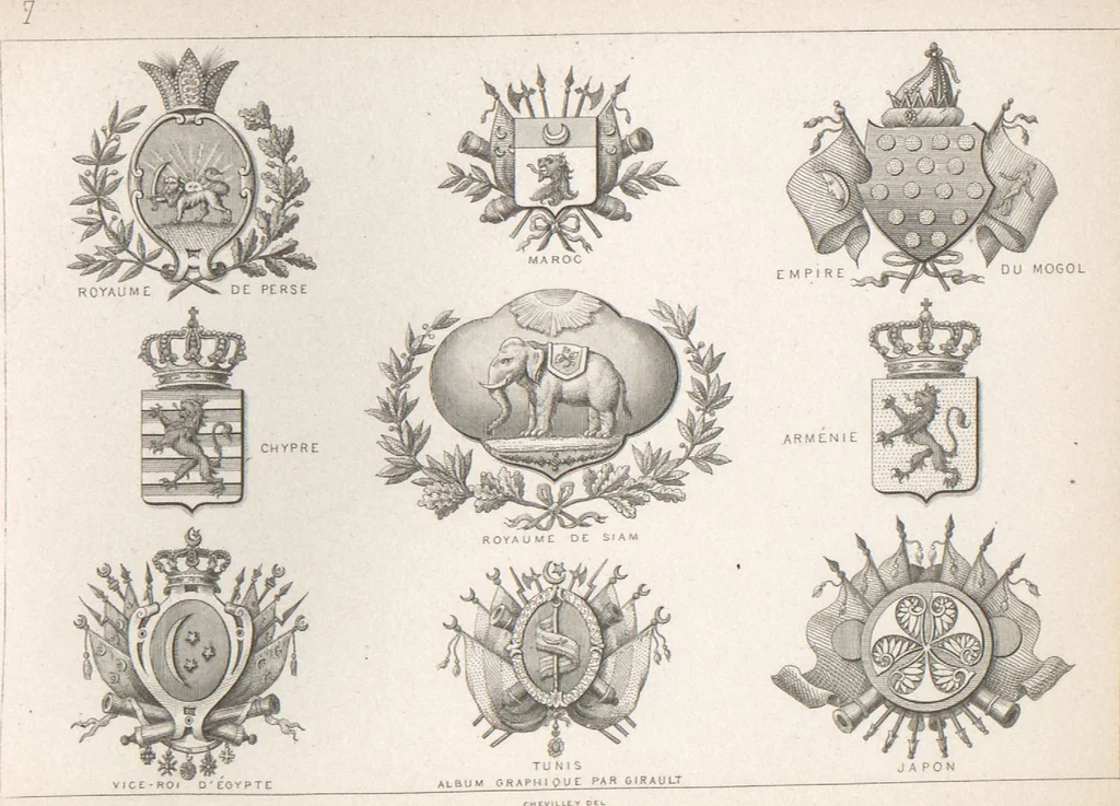 An illustration from Álbum graphique : recueil d'alphabets français, étrangers et ornés, couronnes, armes, supports, chiffres entrelacés et ornés : [volume 2] / monogrammes tires d'anciens manuscrits et composés par J. Girault, 1870, leaf 99