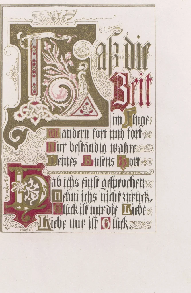 An illustration from In Freude und Leid : Denksprüche mit Initialen / gemalt von Alwine Schrödter, 1865, leaf 10