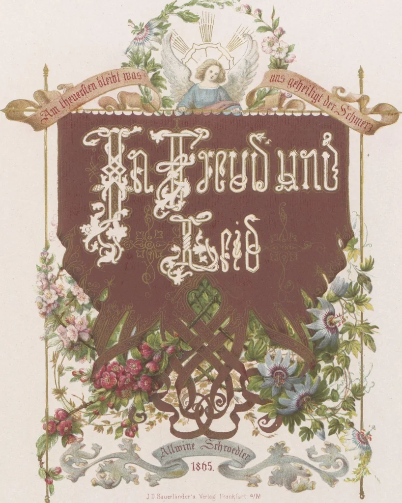 An illustration from In Freude und Leid : Denksprüche mit Initialen / gemalt von Alwine Schrödter, 1865, leaf 4