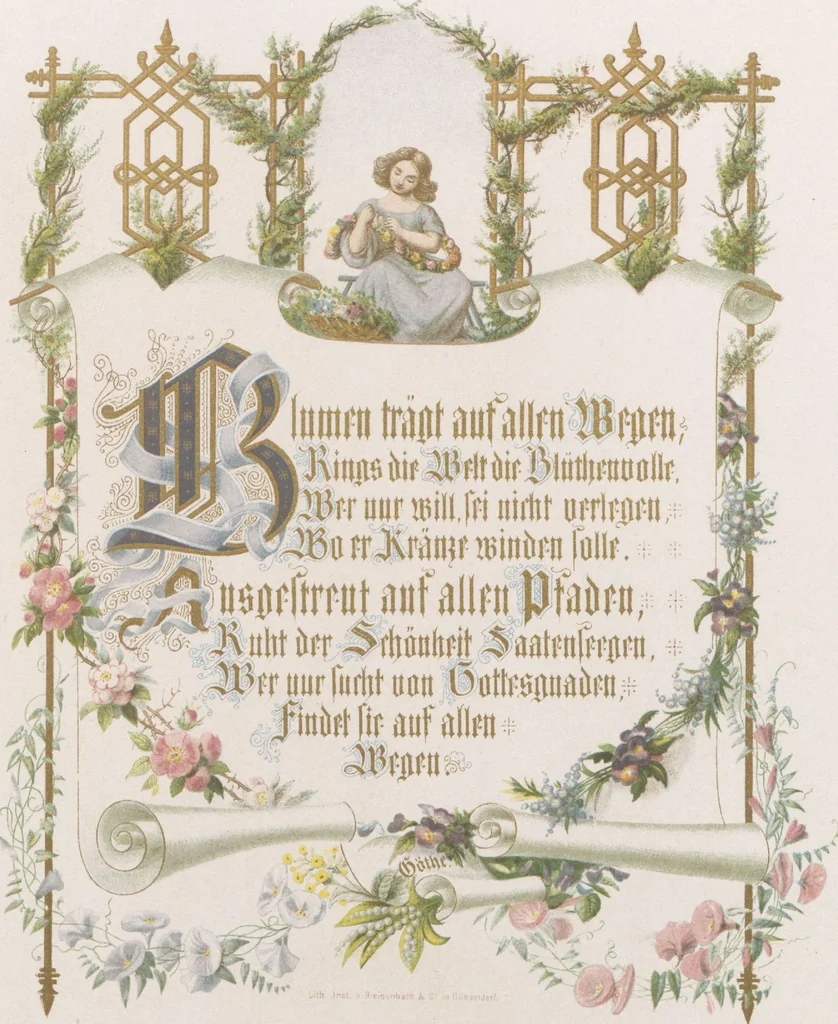 An illustration from In Freude und Leid : Denksprüche mit Initialen / gemalt von Alwine Schrödter, 1865, leaf 5