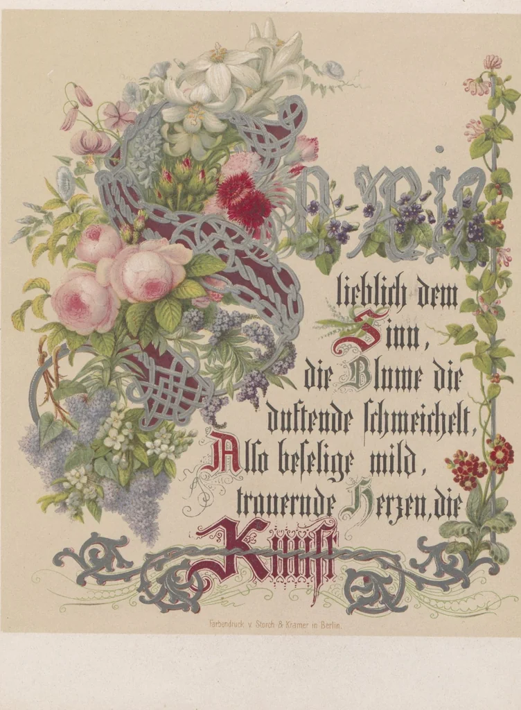An illustration from In Freude und Leid : Denksprüche mit Initialen / gemalt von Alwine Schrödter, 1865, leaf 6