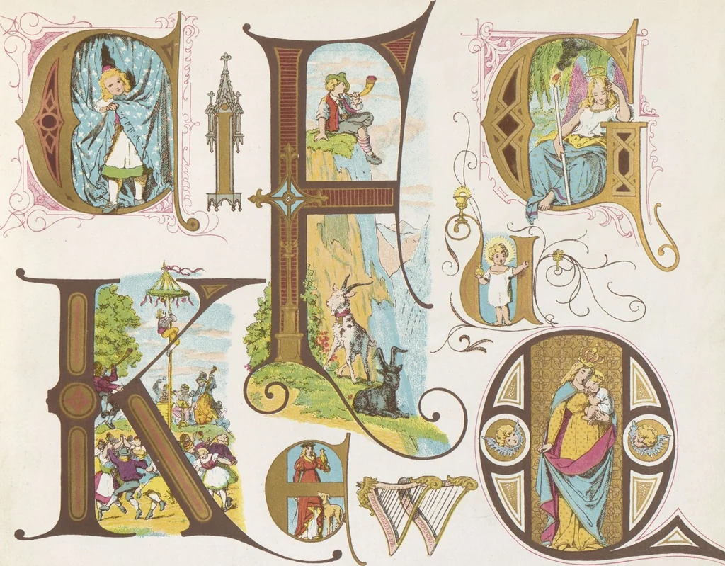 An illustration from Dondorf's Alphabete : eine Sammlung von Musterblättern der verschiedensten Schriftarten älterer und neuerer Zeit ... / [zusammengestellt von Fr. Christmann], 1873, leaf 36