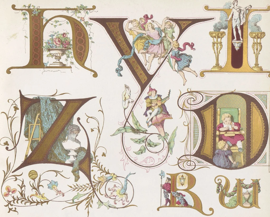 An illustration from Dondorf's Alphabete : eine Sammlung von Musterblättern der verschiedensten Schriftarten älterer und neuerer Zeit ... / [zusammengestellt von Fr. Christmann], 1873, leaf 38