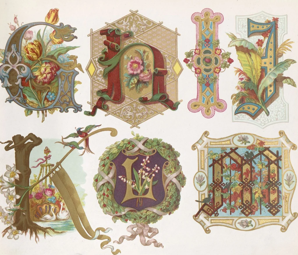 An illustration from Dondorf's Alphabete : eine Sammlung von Musterblättern der verschiedensten Schriftarten älterer und neuerer Zeit ... / [zusammengestellt von Fr. Christmann], 1873, leaf 48