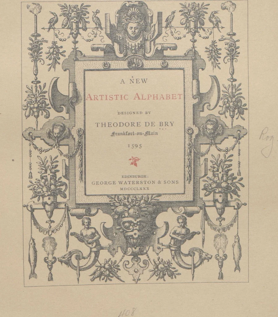 An illustration from A new artistic alphabet / designed by Theodore de Bry, Frankfort-on-Main, 1595, 1880, leaf 1