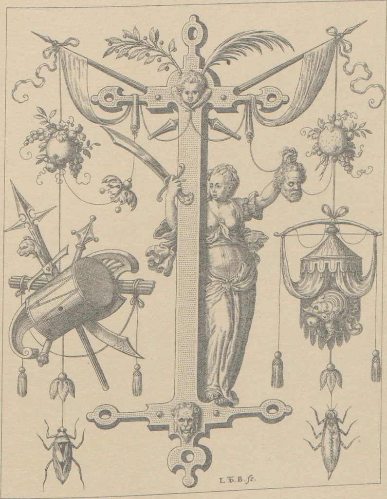 An illustration from A new artistic alphabet / designed by Theodore de Bry, Frankfort-on-Main, 1595, 1880, leaf 14