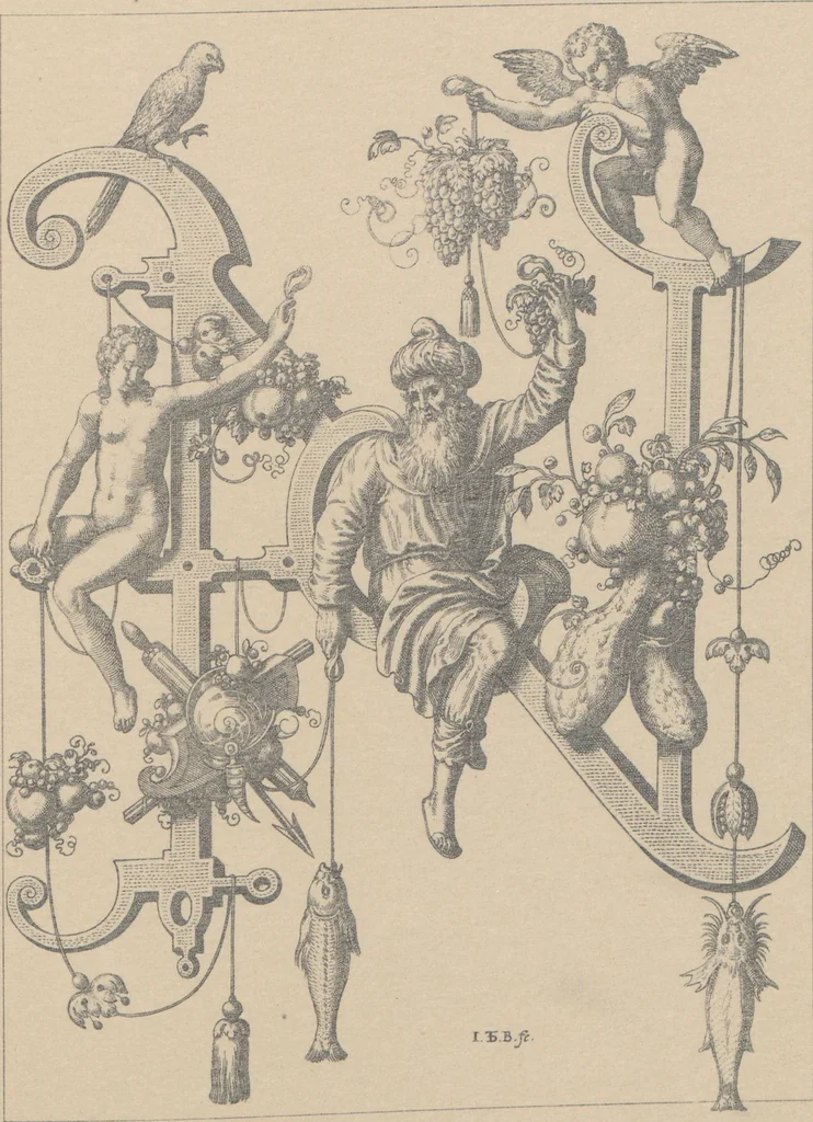 An illustration from A new artistic alphabet / designed by Theodore de Bry, Frankfort-on-Main, 1595, 1880, leaf 18