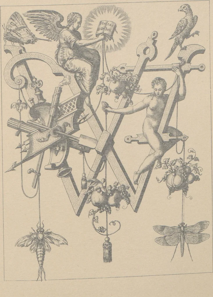 An illustration from A new artistic alphabet / designed by Theodore de Bry, Frankfort-on-Main, 1595, 1880, leaf 26
