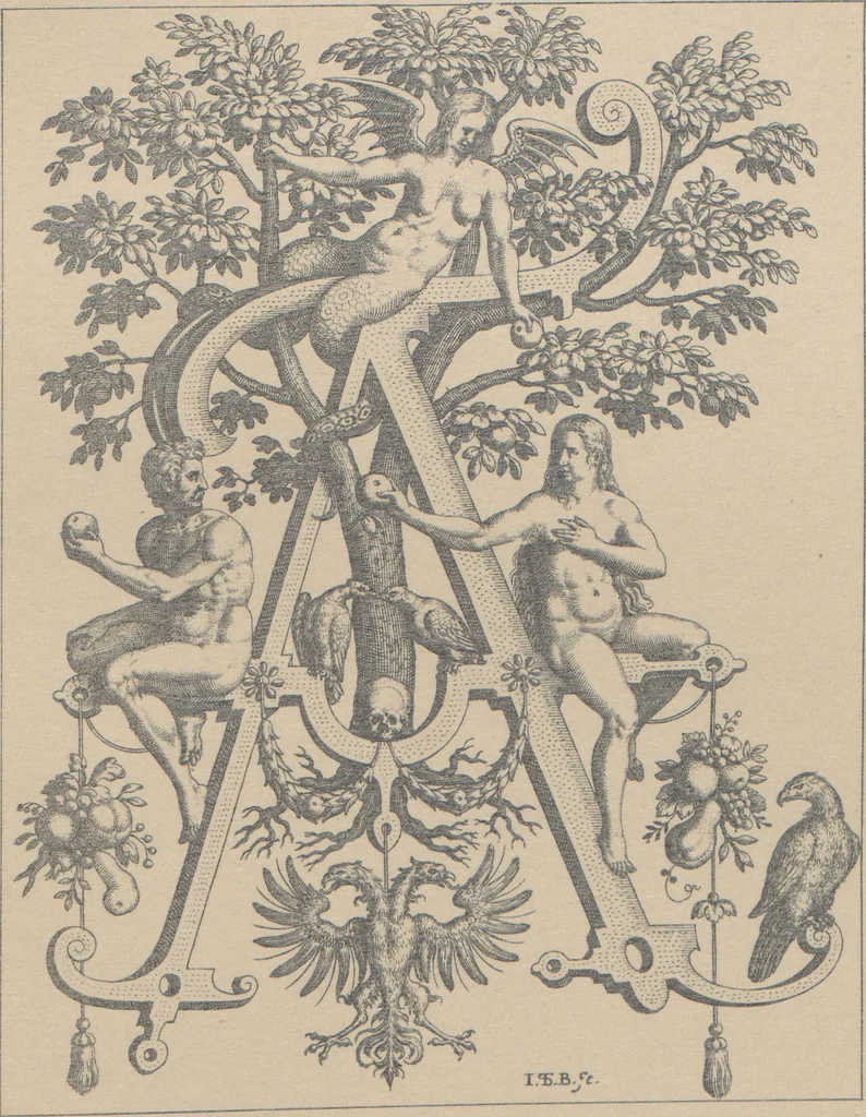 An illustration from A new artistic alphabet / designed by Theodore de Bry, Frankfort-on-Main, 1595, 1880, leaf 6