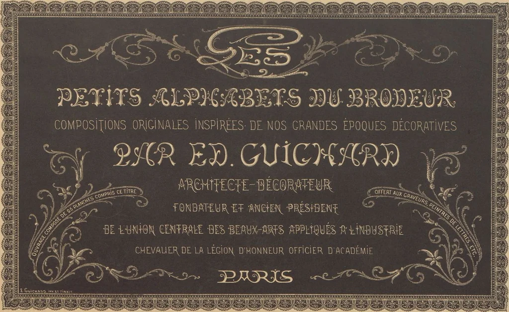 An illustration from Les petits alphabets du brodeur : compositions originales inspirées de nos grandes époques décoratives / par Ed. Guichard, leaf 1