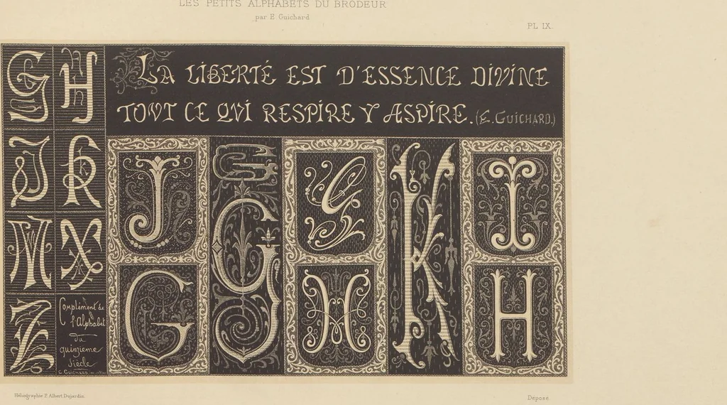 An illustration from Les petits alphabets du brodeur : compositions originales inspirées de nos grandes époques décoratives / par Ed. Guichard, leaf 10