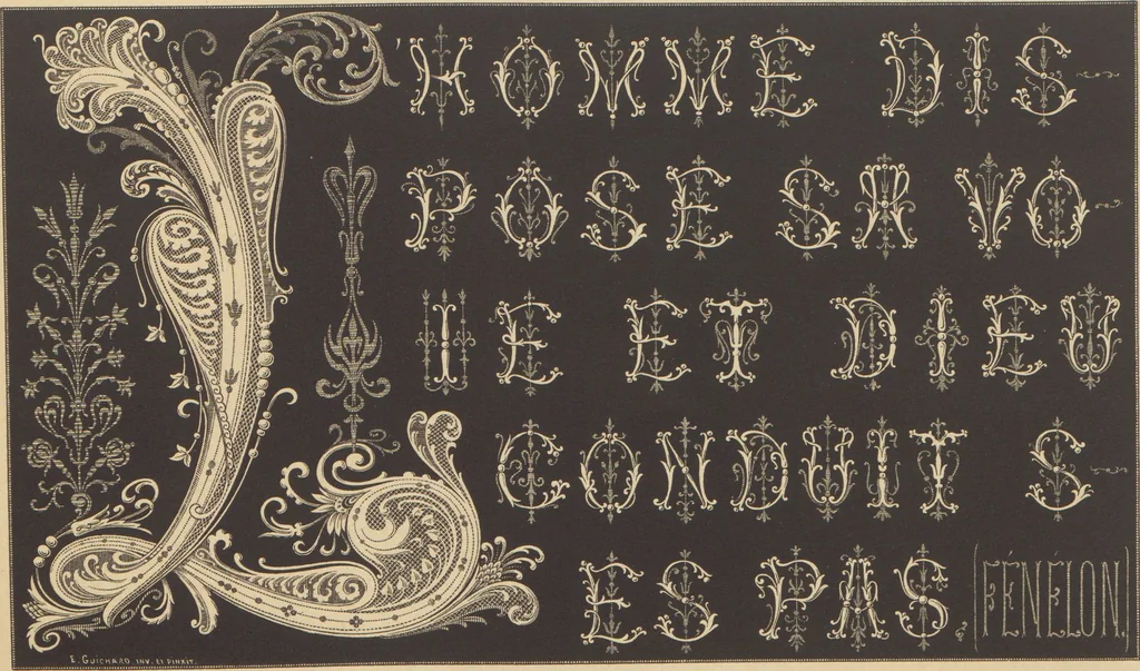 An illustration from Les petits alphabets du brodeur : compositions originales inspirées de nos grandes époques décoratives / par Ed. Guichard, leaf 11