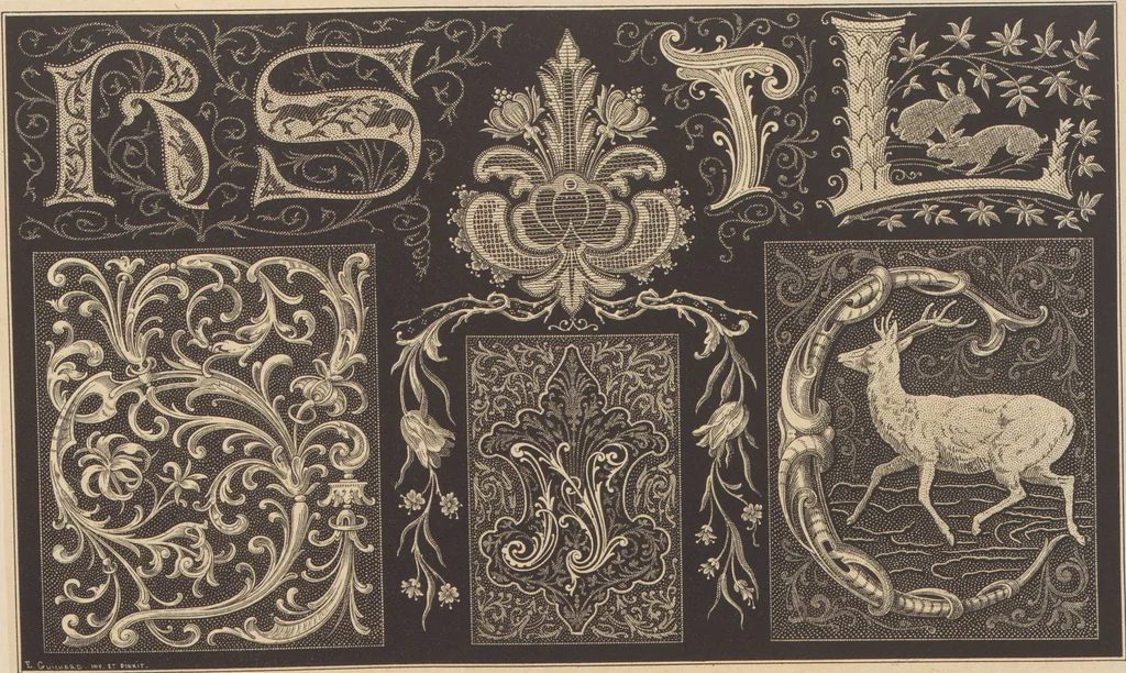An illustration from Les petits alphabets du brodeur : compositions originales inspirées de nos grandes époques décoratives / par Ed. Guichard, leaf 12