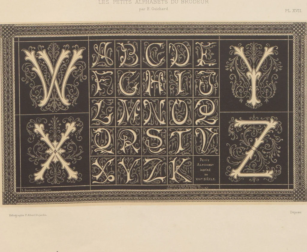 An illustration from Les petits alphabets du brodeur : compositions originales inspirées de nos grandes époques décoratives / par Ed. Guichard, leaf 18