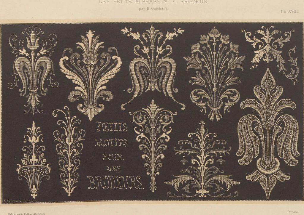 An illustration from Les petits alphabets du brodeur : compositions originales inspirées de nos grandes époques décoratives / par Ed. Guichard, leaf 19