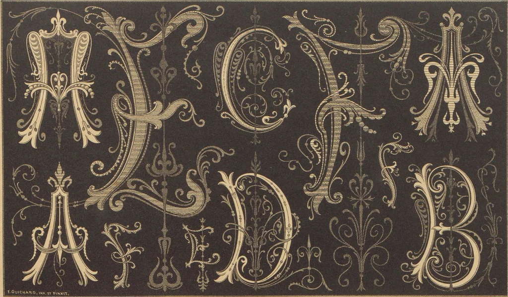 An illustration from Les petits alphabets du brodeur : compositions originales inspirées de nos grandes époques décoratives / par Ed. Guichard, leaf 5