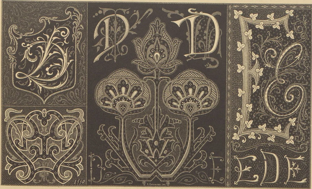 An illustration from Les petits alphabets du brodeur : compositions originales inspirées de nos grandes époques décoratives / par Ed. Guichard, leaf 6
