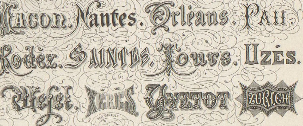 An illustration from Álbum graphique : recueil d'alphabets français, étrangers et ornés, couronnes, armes, supports, chiffres entrelacés et ornés : [volume 1] / monogrammes tires d'anciens manuscrits et composés par J. Girault, 1870, leaf 16