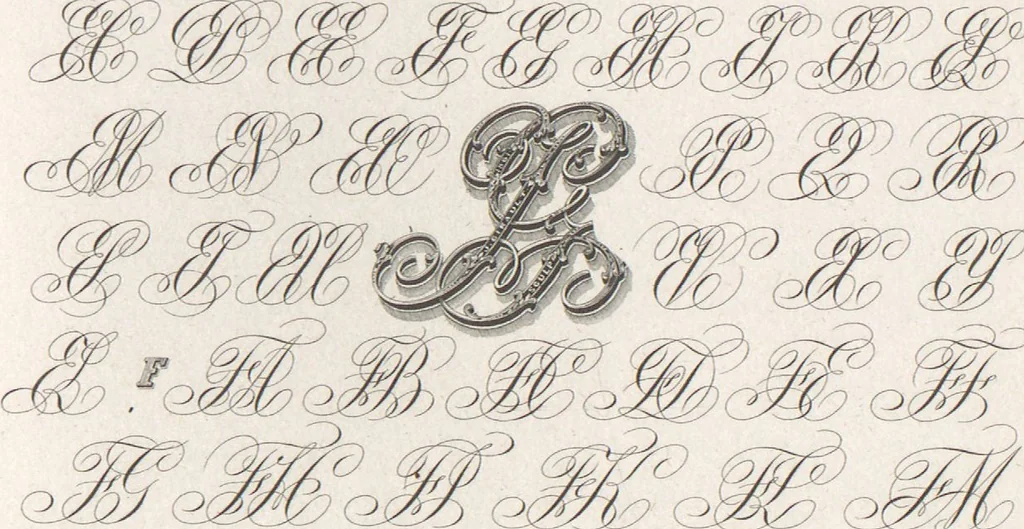 An illustration from Álbum graphique : recueil d'alphabets français, étrangers et ornés, couronnes, armes, supports, chiffres entrelacés et ornés : [volume 1] / monogrammes tires d'anciens manuscrits et composés par J. Girault, 1870, leaf 39