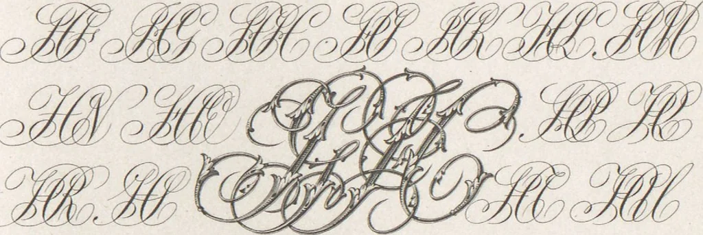 An illustration from Álbum graphique : recueil d'alphabets français, étrangers et ornés, couronnes, armes, supports, chiffres entrelacés et ornés : [volume 1] / monogrammes tires d'anciens manuscrits et composés par J. Girault, 1870, leaf 41
