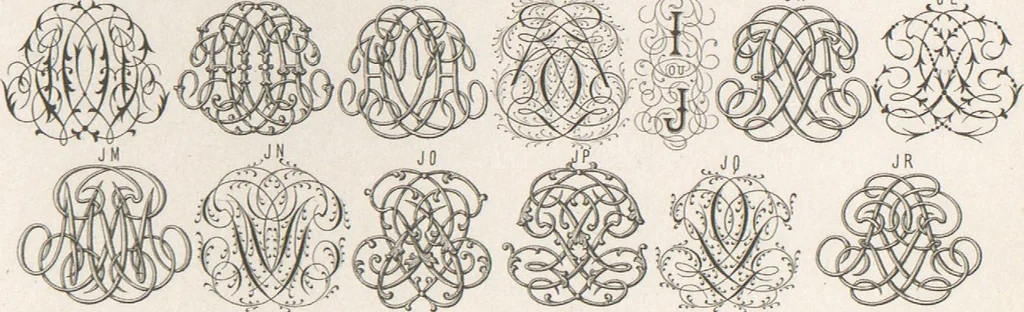 An illustration from Álbum graphique : recueil d'alphabets français, étrangers et ornés, couronnes, armes, supports, chiffres entrelacés et ornés : [volume 1] / monogrammes tires d'anciens manuscrits et composés par J. Girault, 1870, leaf 68