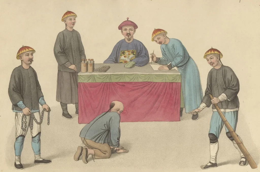 An illustration from The punishments of China, illustrated by twenty-two engravings; with explanations in English and French, 1801, leaf 1