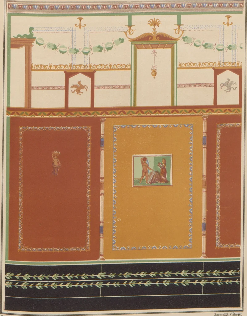 An illustration from The most beautiful walls in Pompeii, reproduced in chromolithography... / with explanatory notes by E. Presuhn, 1877, leaf 48
