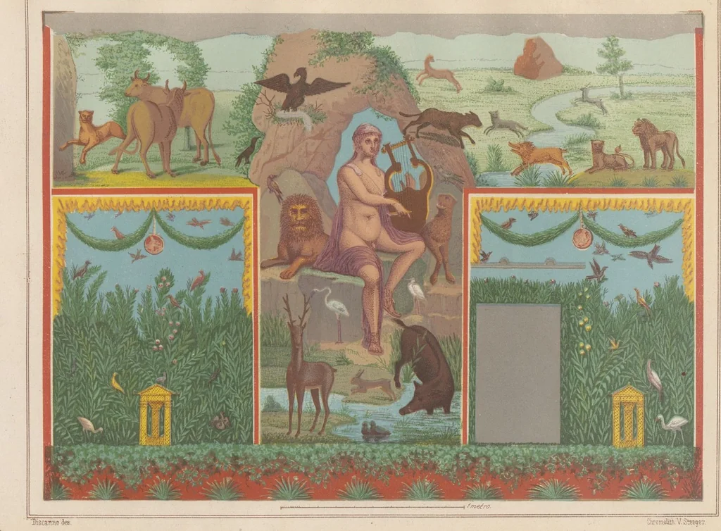 An illustration from The most beautiful walls in Pompeii, reproduced in chromolithography... / with explanatory notes by E. Presuhn, 1877, leaf 73