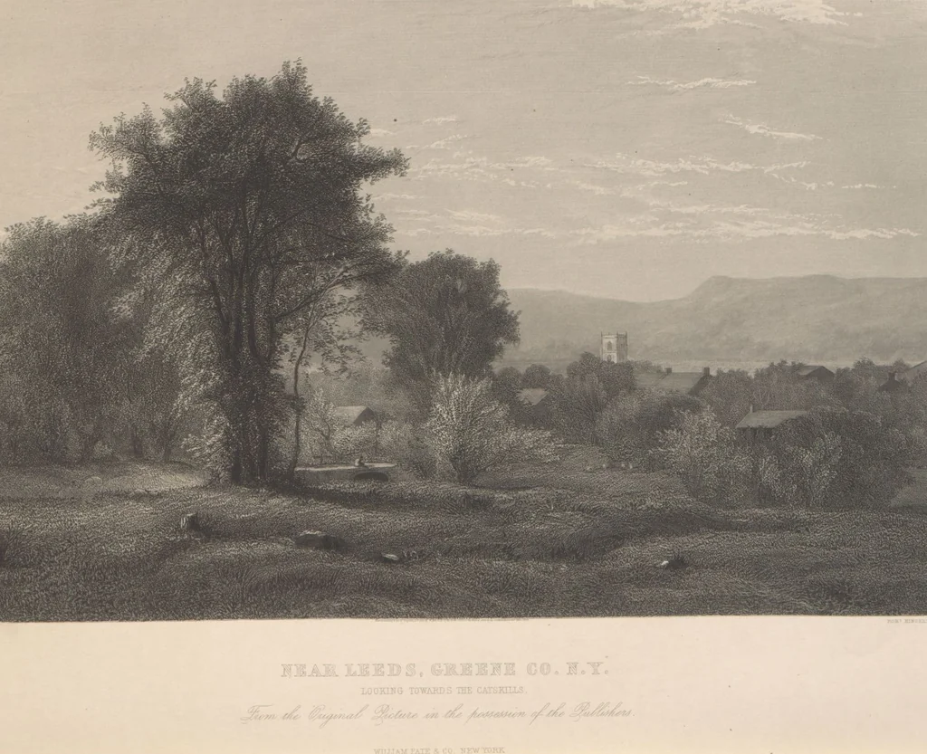 An illustration from Gallery of landscape painters : comprising twenty-four illustrations of American scenery, from paintings by G.L. Brown, W.H. Beard, Casilear, Colman, DeHaas, Gignoux, William Hart, James M. Hart, Hill, Hinshelwood, Hubbard, Inness, Kensett, Momberger, J.D. Smillie, Geo. H. Smillie, Whittredge ; Engraved on steel, by eminent engravers, with letter-press descriptions, 1872, leaf 19