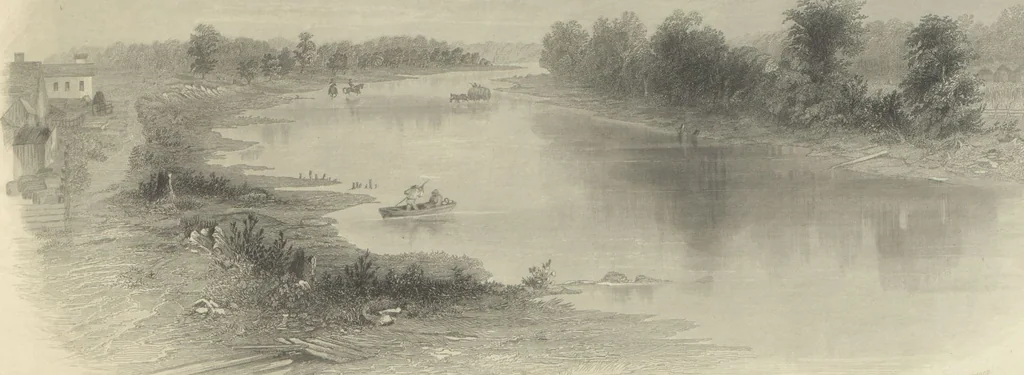 An illustration from Gallery of landscape painters : comprising twenty-four illustrations of American scenery, from paintings by G.L. Brown, W.H. Beard, Casilear, Colman, DeHaas, Gignoux, William Hart, James M. Hart, Hill, Hinshelwood, Hubbard, Inness, Kensett, Momberger, J.D. Smillie, Geo. H. Smillie, Whittredge ; Engraved on steel, by eminent engravers, with letter-press descriptions, 1872, leaf 27