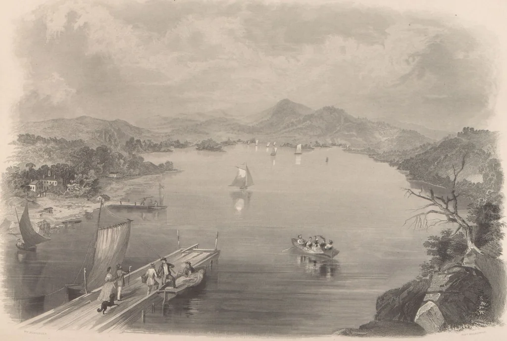 An illustration from Gallery of landscape painters : comprising twenty-four illustrations of American scenery, from paintings by G.L. Brown, W.H. Beard, Casilear, Colman, DeHaas, Gignoux, William Hart, James M. Hart, Hill, Hinshelwood, Hubbard, Inness, Kensett, Momberger, J.D. Smillie, Geo. H. Smillie, Whittredge ; Engraved on steel, by eminent engravers, with letter-press descriptions, 1872, leaf 31
