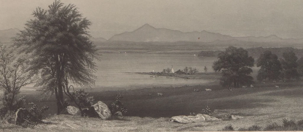 An illustration from Gallery of landscape painters : comprising twenty-four illustrations of American scenery, from paintings by G.L. Brown, W.H. Beard, Casilear, Colman, DeHaas, Gignoux, William Hart, James M. Hart, Hill, Hinshelwood, Hubbard, Inness, Kensett, Momberger, J.D. Smillie, Geo. H. Smillie, Whittredge ; Engraved on steel, by eminent engravers, with letter-press descriptions, 1872, leaf 37
