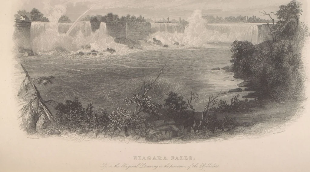 An illustration from Gallery of landscape painters : comprising twenty-four illustrations of American scenery, from paintings by G.L. Brown, W.H. Beard, Casilear, Colman, DeHaas, Gignoux, William Hart, James M. Hart, Hill, Hinshelwood, Hubbard, Inness, Kensett, Momberger, J.D. Smillie, Geo. H. Smillie, Whittredge ; Engraved on steel, by eminent engravers, with letter-press descriptions, 1872, leaf 39