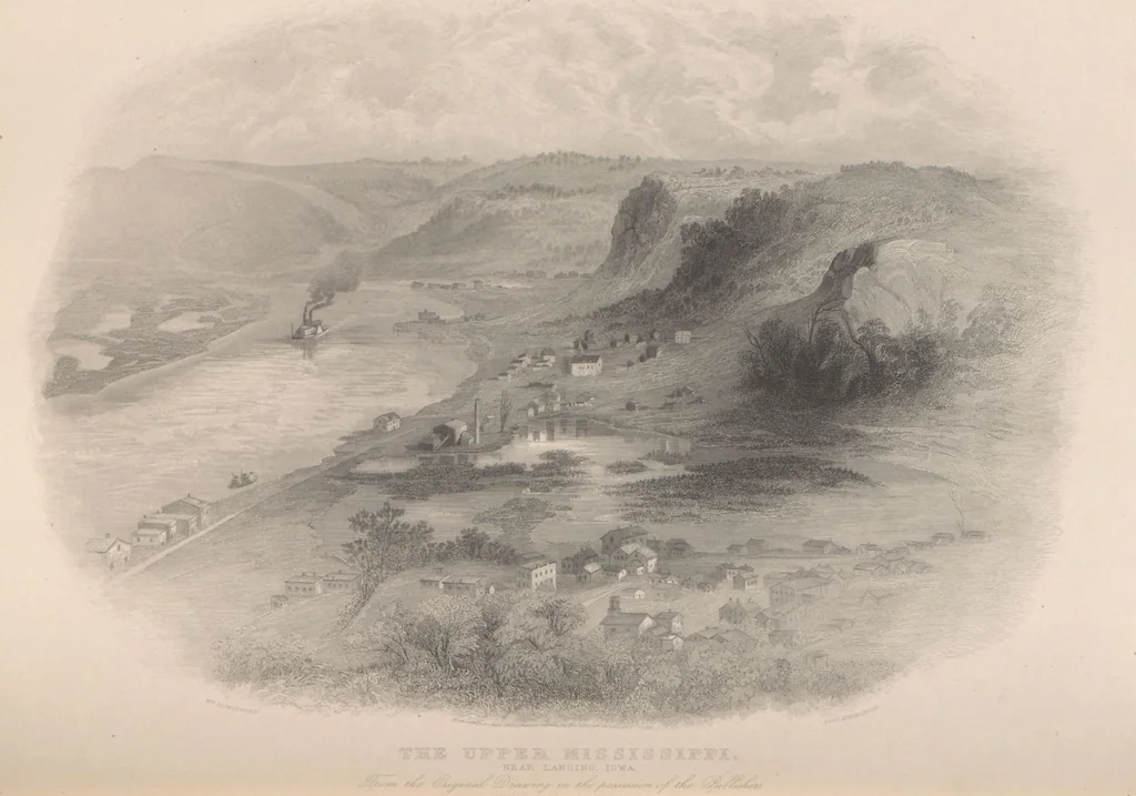 An illustration from Gallery of landscape painters : comprising twenty-four illustrations of American scenery, from paintings by G.L. Brown, W.H. Beard, Casilear, Colman, DeHaas, Gignoux, William Hart, James M. Hart, Hill, Hinshelwood, Hubbard, Inness, Kensett, Momberger, J.D. Smillie, Geo. H. Smillie, Whittredge ; Engraved on steel, by eminent engravers, with letter-press descriptions, 1872, leaf 43