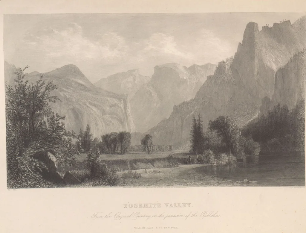 An illustration from Gallery of landscape painters : comprising twenty-four illustrations of American scenery, from paintings by G.L. Brown, W.H. Beard, Casilear, Colman, DeHaas, Gignoux, William Hart, James M. Hart, Hill, Hinshelwood, Hubbard, Inness, Kensett, Momberger, J.D. Smillie, Geo. H. Smillie, Whittredge ; Engraved on steel, by eminent engravers, with letter-press descriptions, 1872, leaf 51